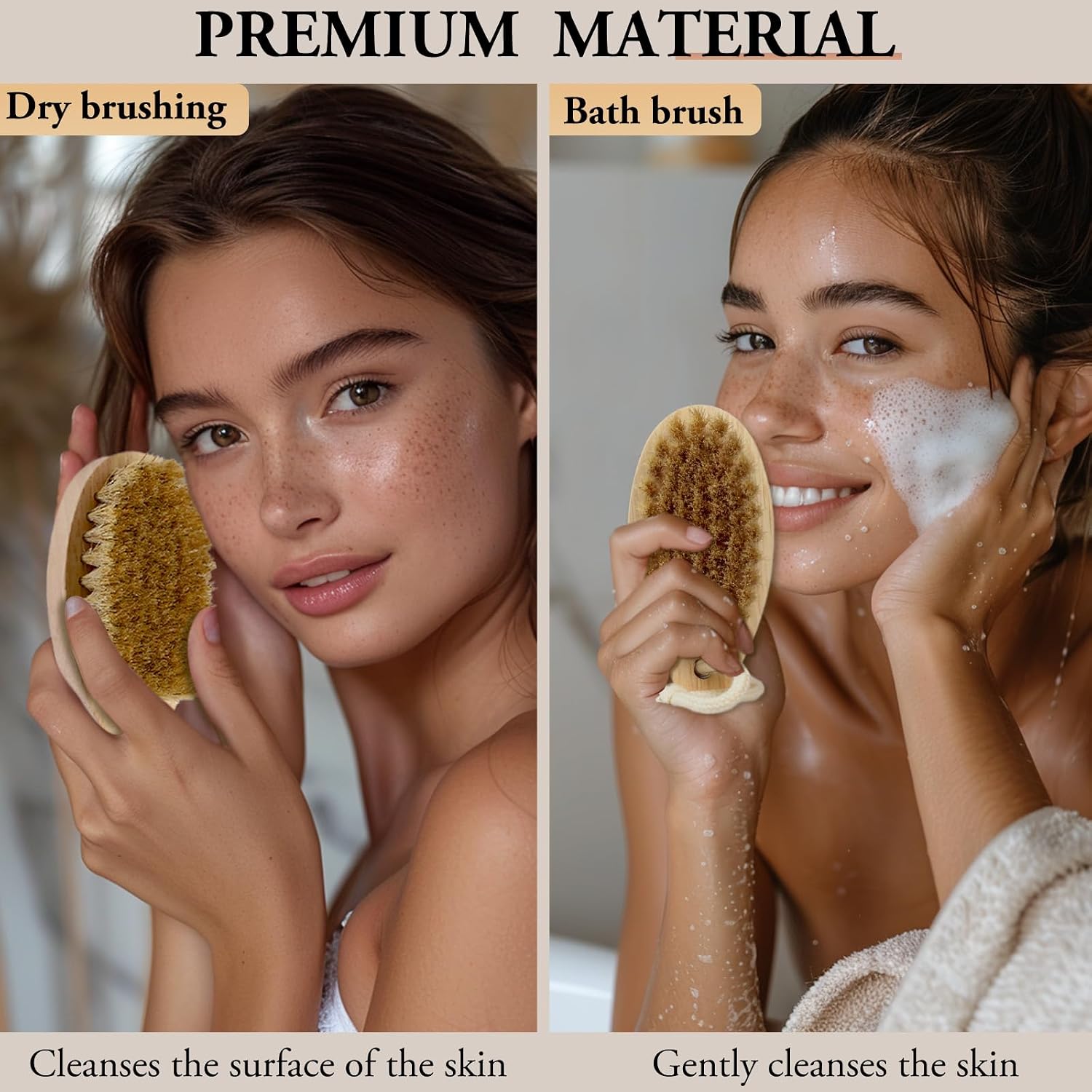 Droplet-Shaped Boar Bristle Brush, Dry Body Scrubber Brush with Soft & Dense Bristles, Exfoliates and Softens, for All Skin Types