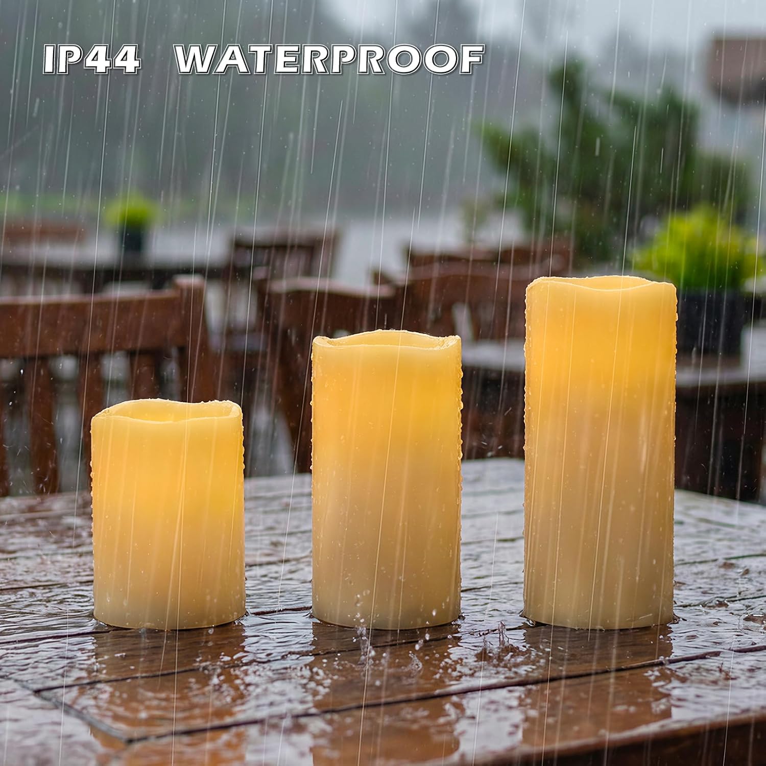 6" 8" 10" x 5" Waterproof Extra Large Outdoor Flameless Candles Battery Operated LED Flickering Pillar Candles with Remote and Timer for Indoor Outdoor Lanterns, Long Lasting, Ivory, Set of 3