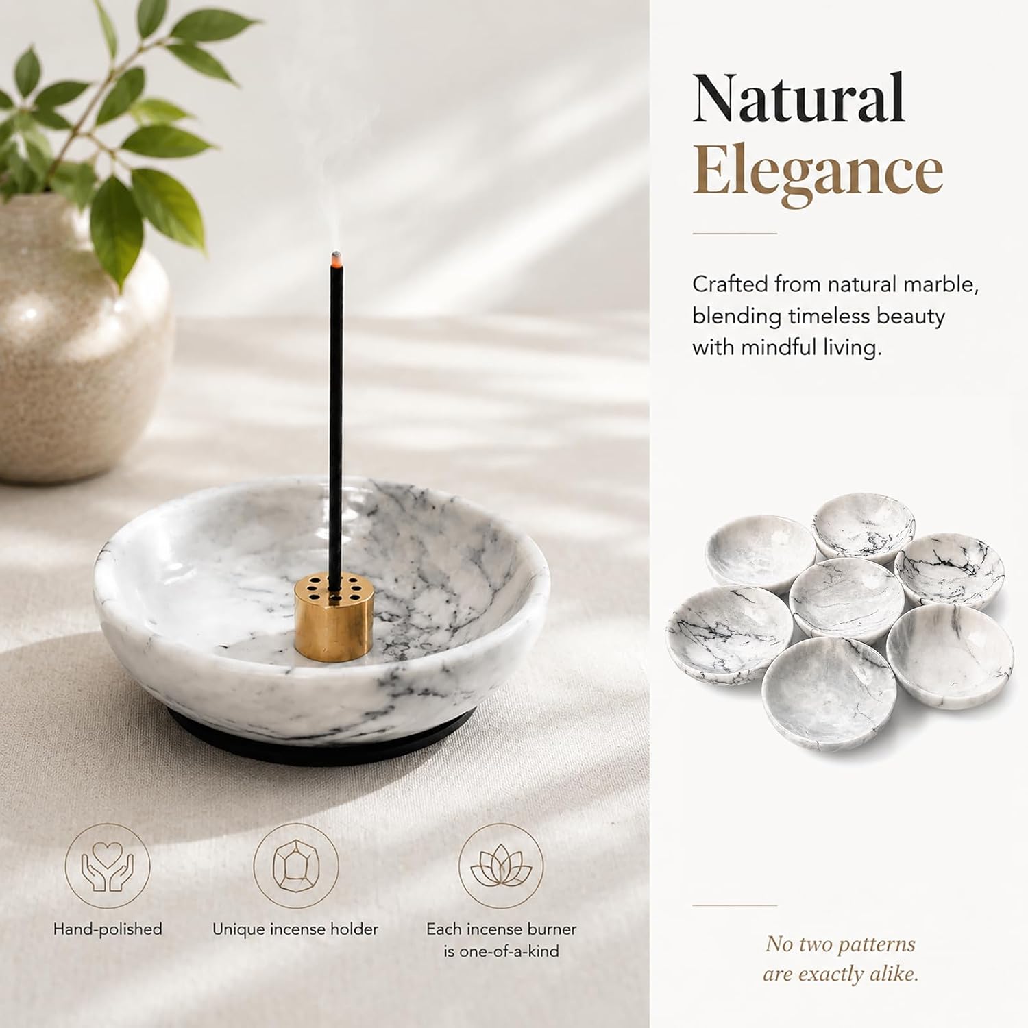 Natural Marble Incense Holder, 4.72 Incense Holder for Sticks with 9 Holes, Handmade Incense Burner for use in Meditation/Palo Santo/Sage/Cone (Cloud Gray)