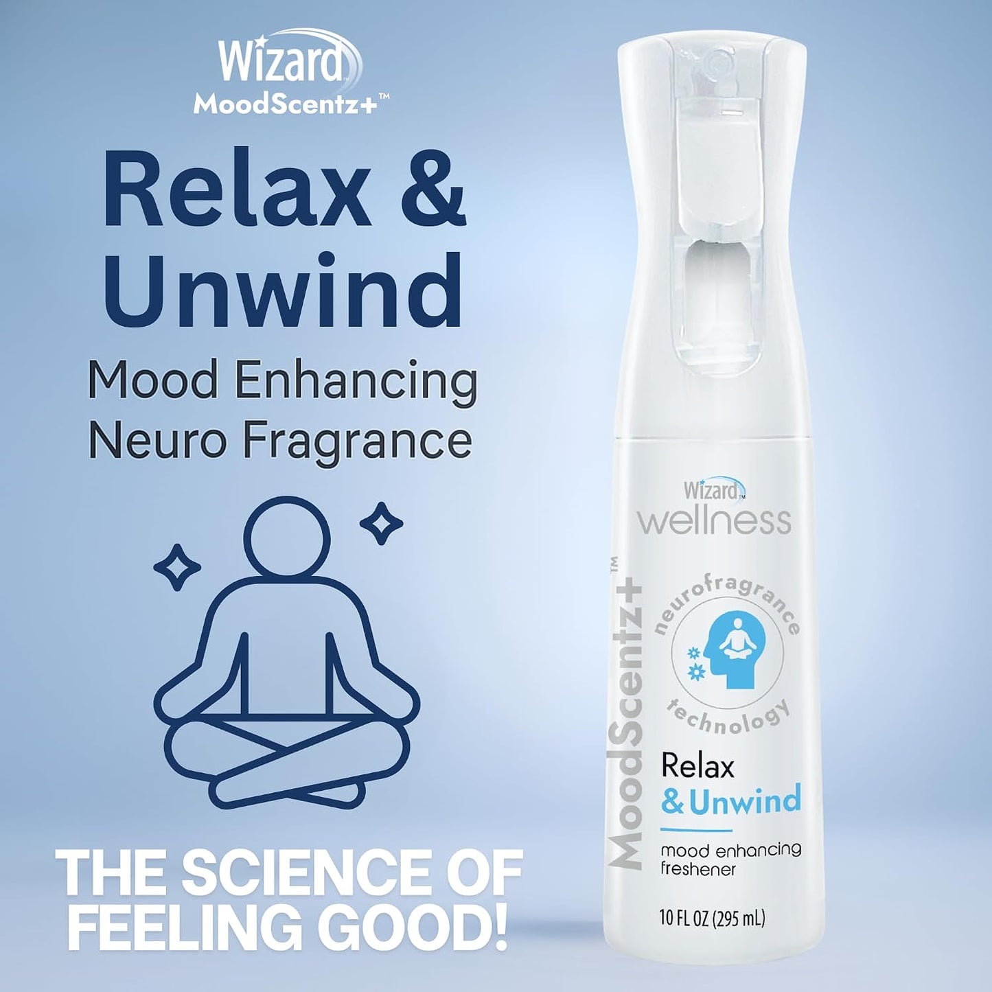 Wizard MoodScentz™ (Relax & Unwind) Patented Science-Backed Mood-Enhancing Room Mist, Non-Aerosol Continuous Fine-Mist Spray with Neuro-Fragrance Technology – 10 Fl Oz