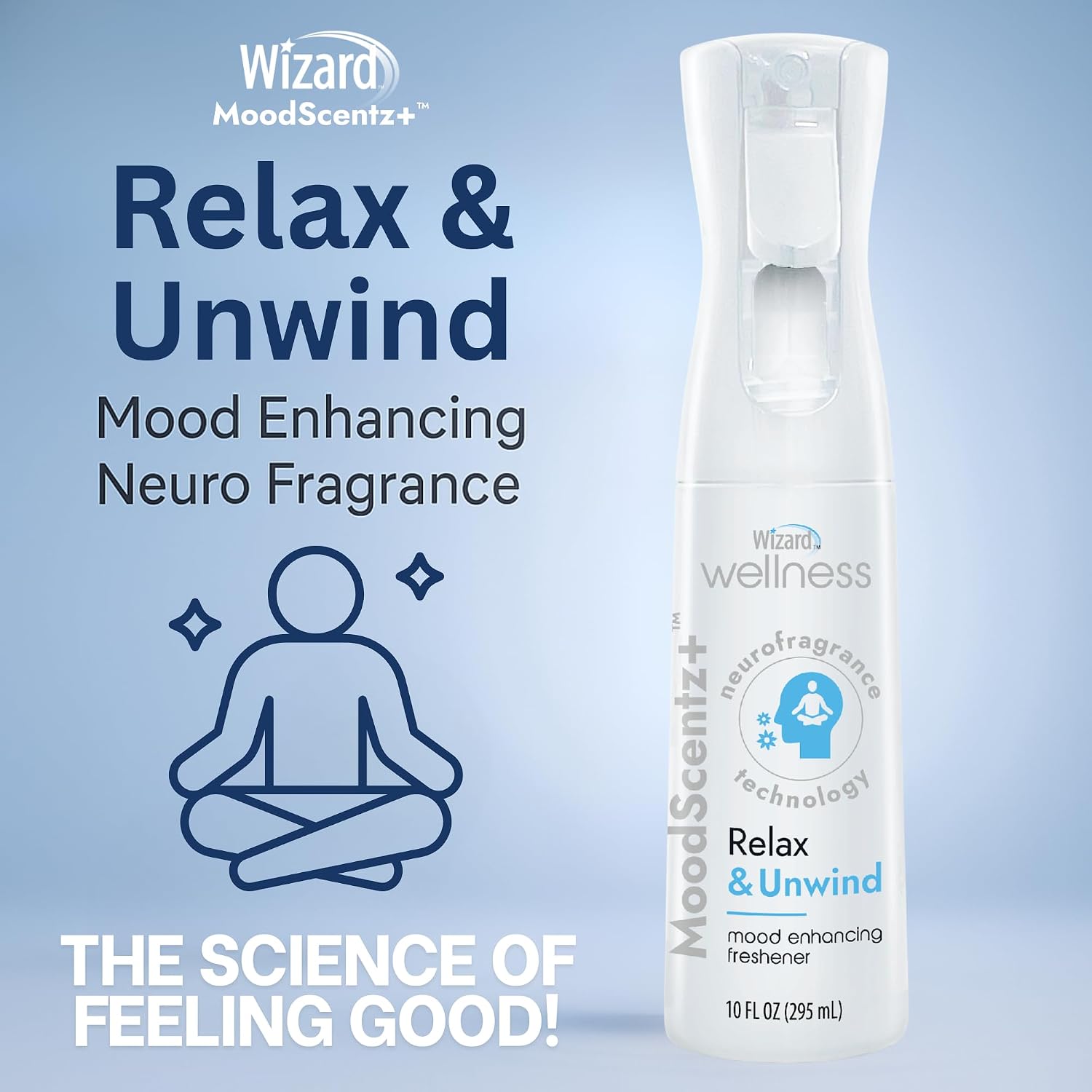 Wizard MoodScentz™ (Relax & Unwind) Patented Science-Backed Mood-Enhancing Room Mist, Non-Aerosol Continuous Fine-Mist Spray with Neuro-Fragrance Technology – 10 Fl Oz