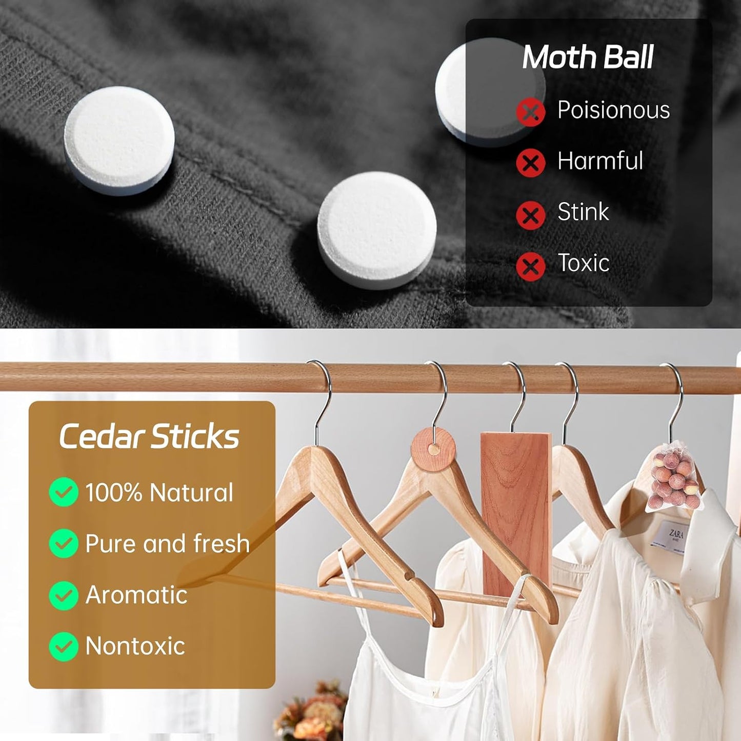 Cedar Blocks for Clothes Storage 33 Pack, 20 Rings 10 Balls 3 Storage Bags, 100% Natural Aromatic Accessories for Closets and Clothes