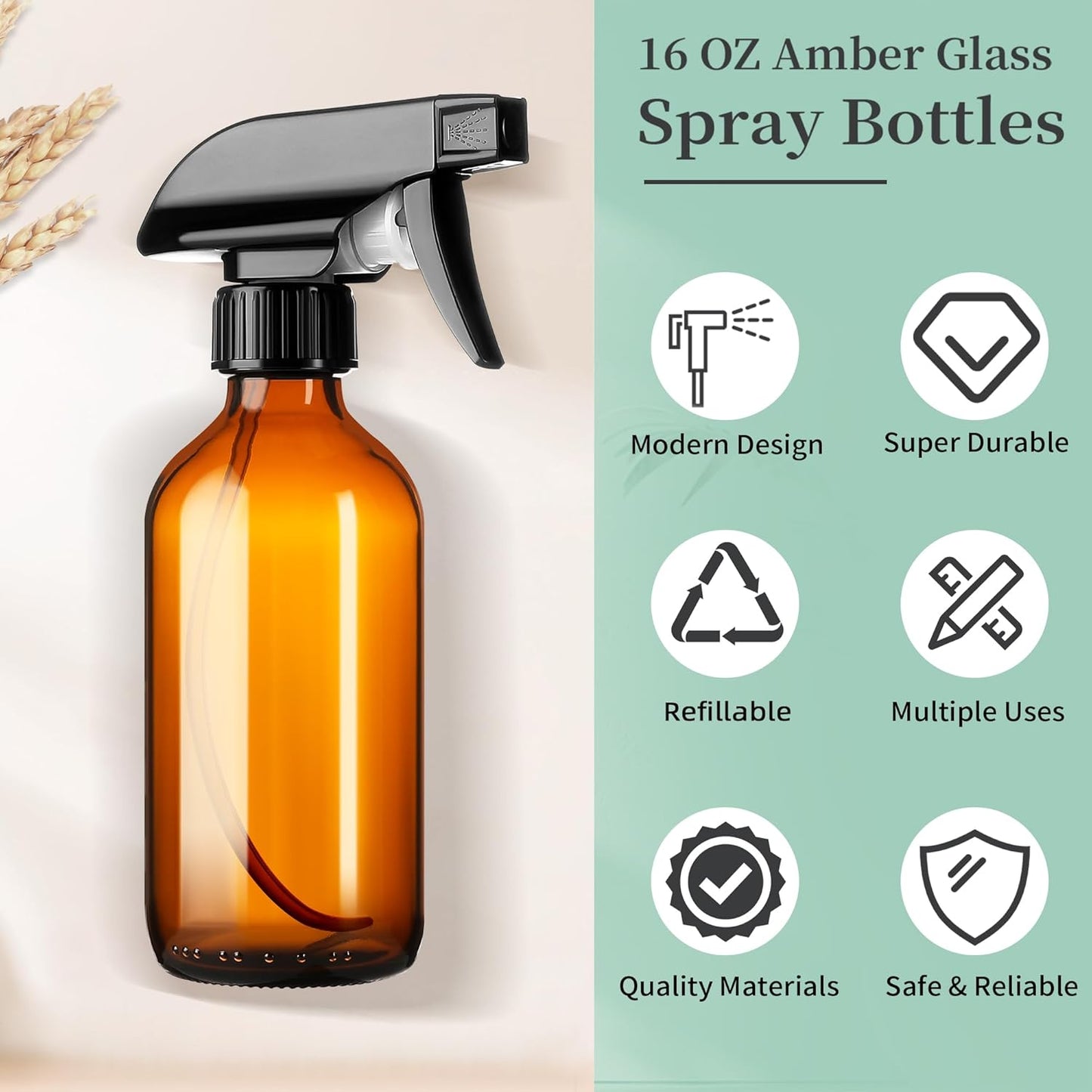 GIVAMEIHF 8oz Amber Glass Spray Bottles,3 Pack Glass Spray Bottles Refillable Empty Bottle with Adjustable Nozzle,Spray Bottle for Essential Oils,Cleaning Solutions,Pets,Hair Mister,Gardening