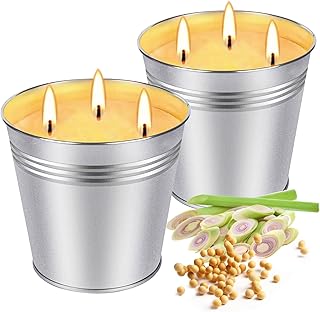 Citronella Candles Outdoor, 2 Pack 32oz Large Citronella Candle 3-Wick Natural Soy Wax Summer Candle Set 210 Hours Long Lasting Burning Huge Scented Outdoor Indoor Candles Garden Yard Camping