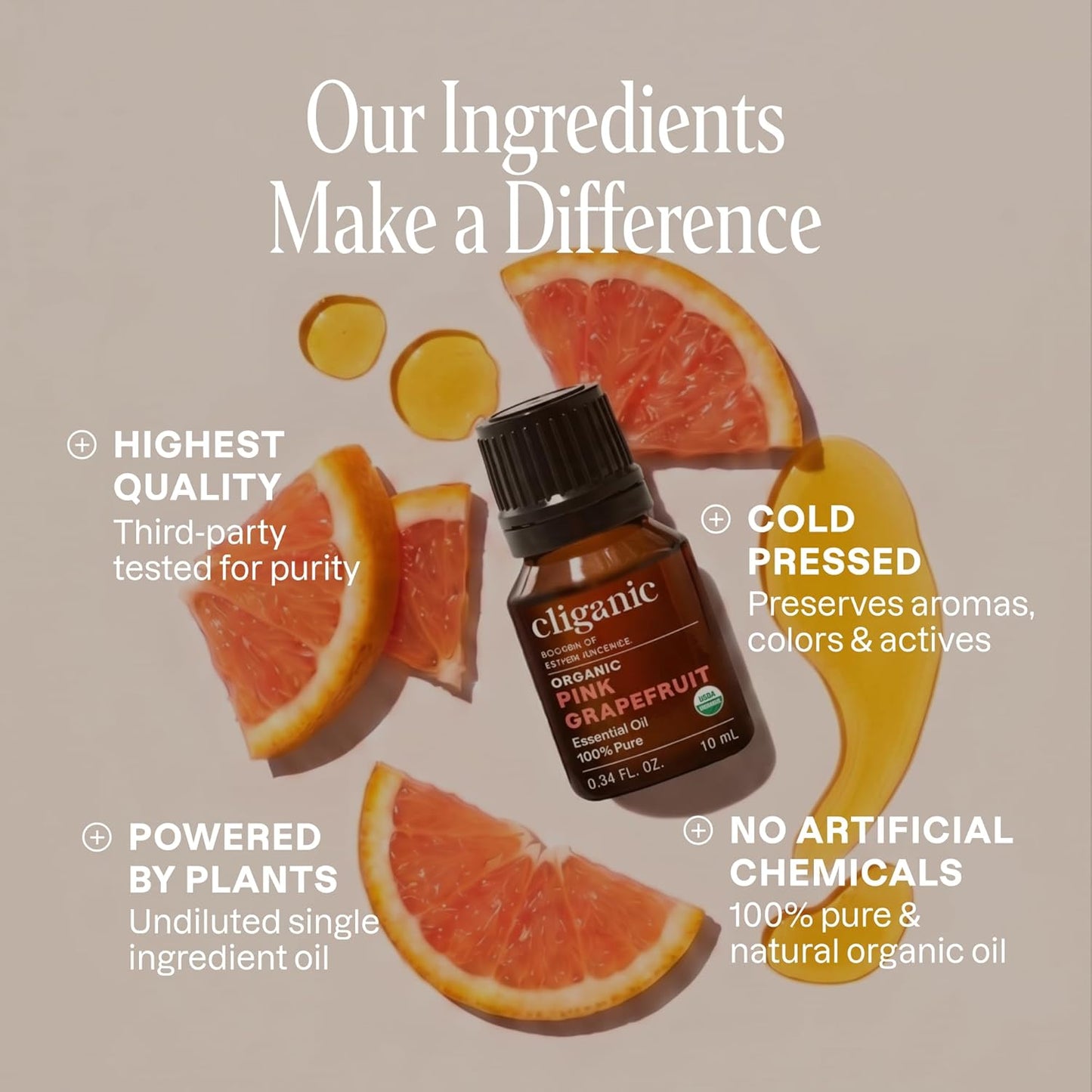 Cliganic Organic Pink Grapefruit Essential Oil, 100% Pure Natural, for Aromatherapy | Non-GMO Verified