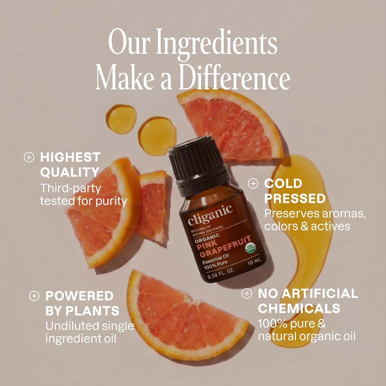 Cliganic Organic Pink Grapefruit Essential Oil, 100% Pure Natural for Aromatherapy | Non-GMO Verified