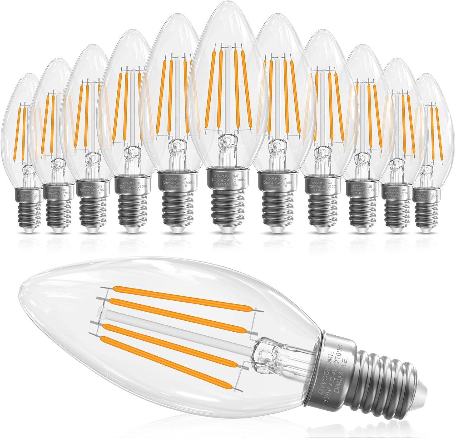 GvvooHome E12 Candelabra Bulb 40 watt Equivalent, E12 LED Bulb Dimmable Chandelier Light Bulbs, B10 Candle Light Bulbs 2700K Soft White, 90+CRI, 400LM, Clear Glass, 12 Pack
