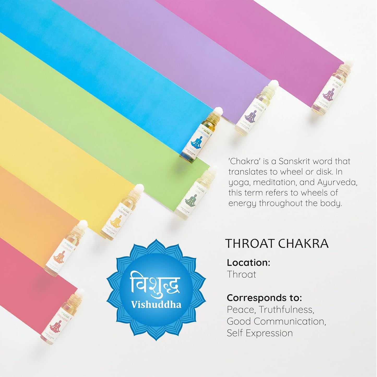 Throat Chakra Essential Oil Roll-On Blend by Aromafume | 10ml/0.33 fl oz | Vishuddha | Aromatherapy Oils for Chakra Balance | Peppermint & Lavender Extracts| Chakra Incense for Meditation, Yoga, Reiki