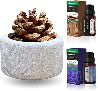 Wooden Essential Oil Diffuser - Small Cylinder Passive Diffuser, Beech Wood Aromatherapy Diffuser with Pine Cone & 20ml Essential Oils Great for Decorating at Desk, Office or Car