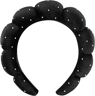 Spa Headbands Puffy Makeup Skincare Headbands for Washing Face or Facial, Terry Cloth Fabric Hairbands for Makeup Removal Shower Skin Treatment(Black, Rhinestone)