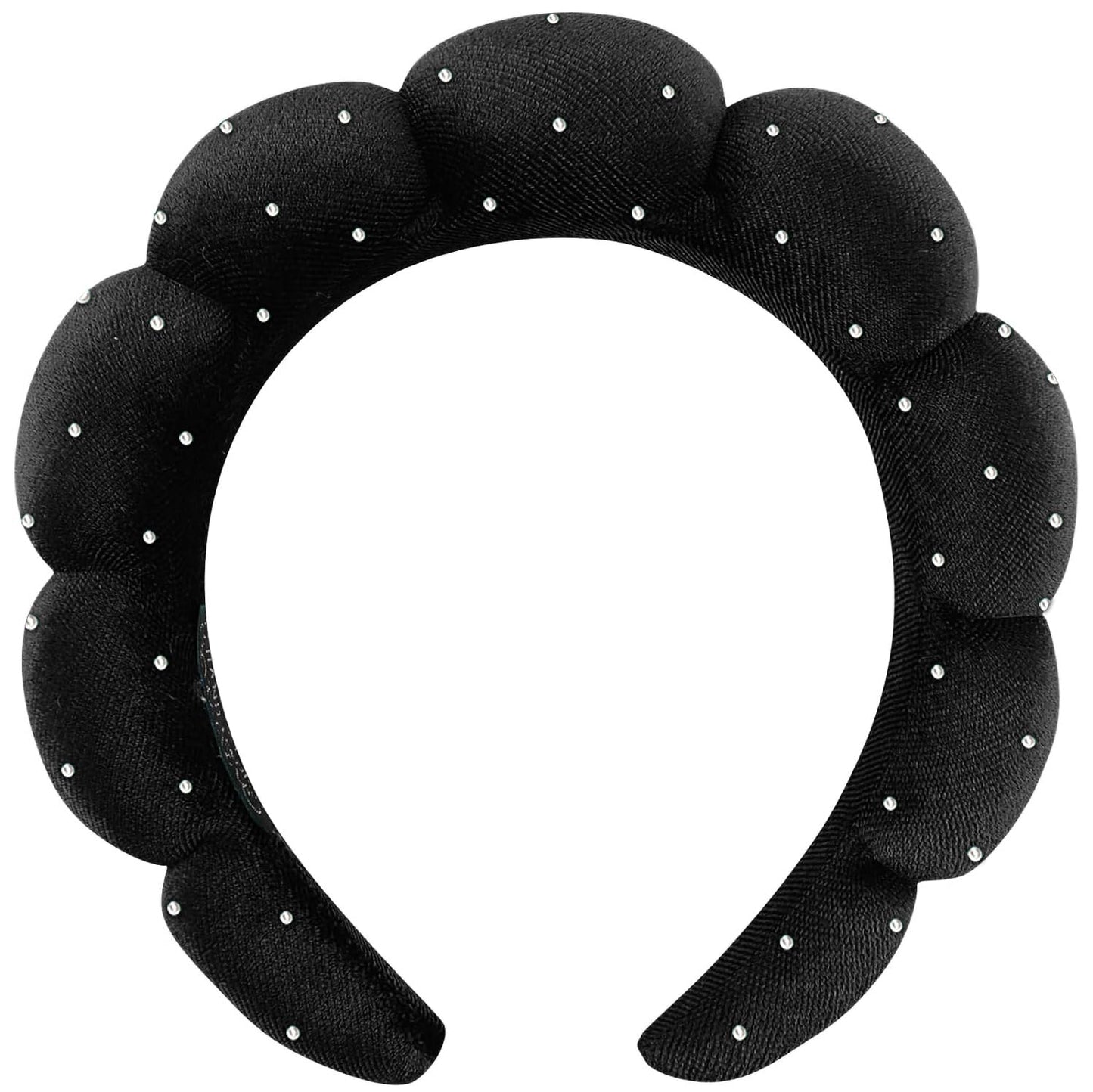 Spa Headbands Puffy Makeup Skincare Headbands for Washing Face or Facial, Terry Cloth Fabric Hairbands for Makeup Removal Shower Skin Treatment(Black, Rhinestone)