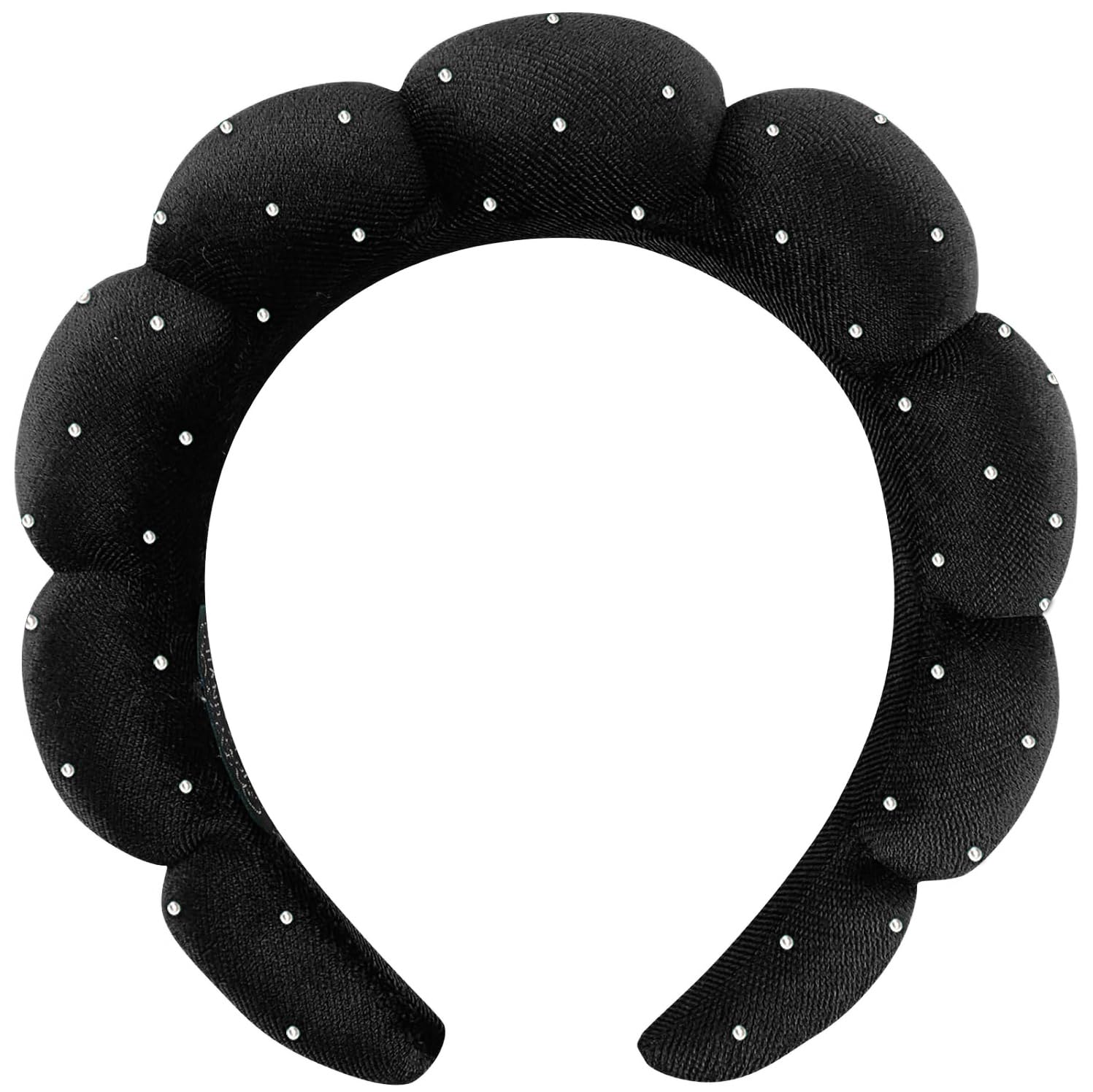 Spa Headbands Puffy Makeup Skincare Headbands for Washing Face or Facial, Terry Cloth Fabric Hairbands for Makeup Removal Shower Skin Treatment(Black, Rhinestone)