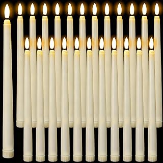 Wondise 24 Pack Flameless Taper Candles, No Remote, Realistic Flickering Battery Operated Candlesticks, Ivory LED Plastic Candles Safe for Weddings, Table Decor, Christmas and Halloween Decoration
