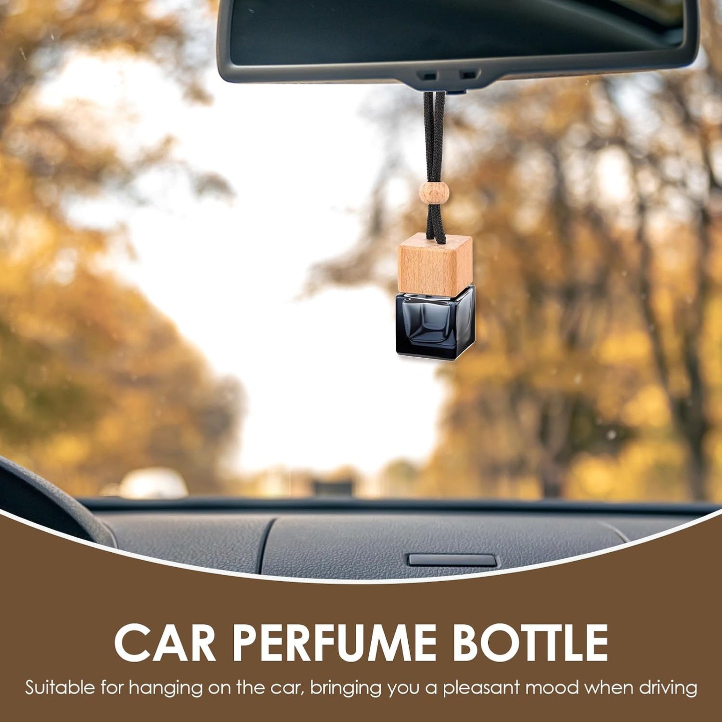 50 Pcs Hanging Car Air Freshener Car Diffuser Empty Glass Perfume Bottle Freshener Diffuser Pendant for Essential Oil Fragrance Aromatherapy Ornament (Black,Cube)