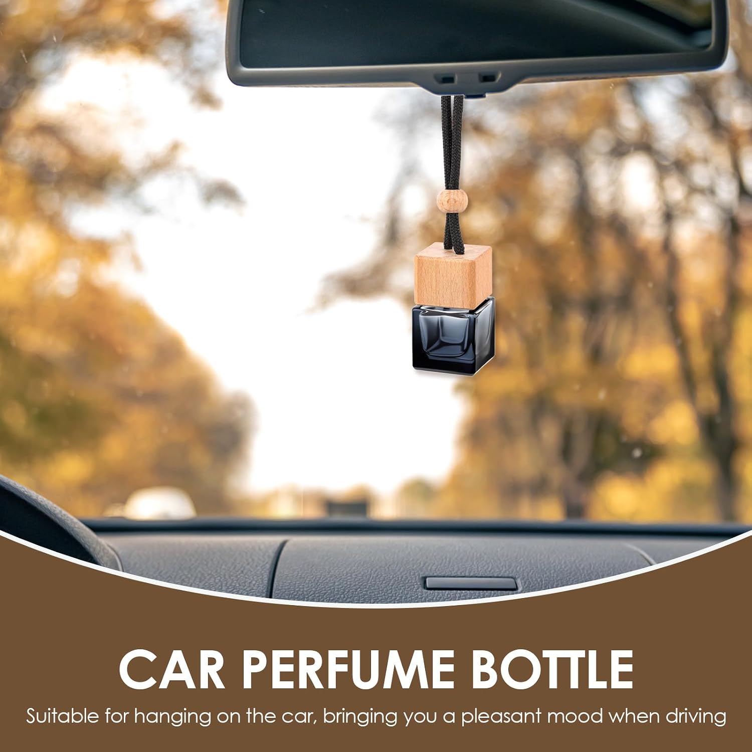 50 Pcs Hanging Car Air Freshener Car Diffuser Empty Glass Perfume Bottle Freshener Diffuser Pendant for Essential Oil Fragrance Aromatherapy Ornament (Black,Cube)
