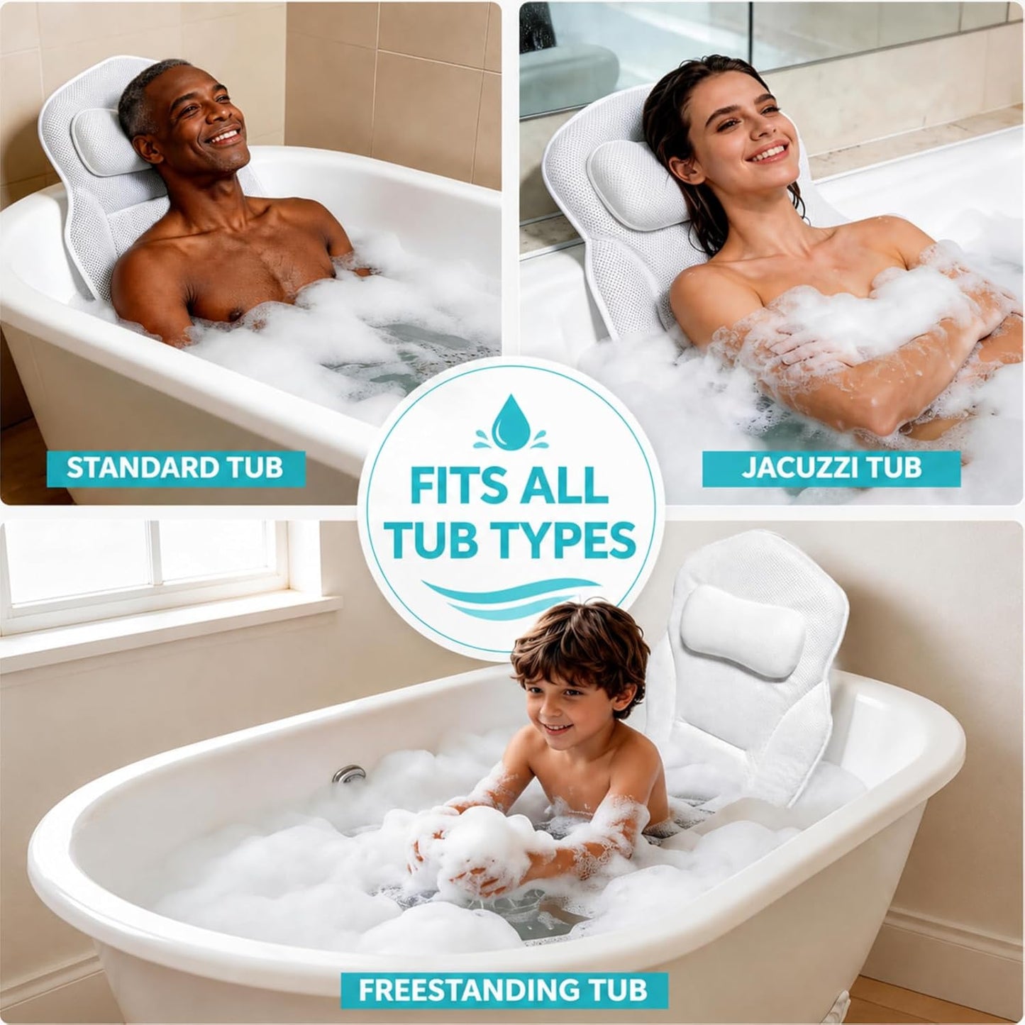 Full Body Bathtub Pillow with Lumbar Support, 5D Air Mesh Bathtub Cushion for Soaking Tub, 168 Suction Cups Full Bath Pillow for Post-Yoga Spa, Deep Relaxation & Romantic Baths