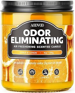 AOOVOO Citrus Lemon Odor Eliminating Highly Fragranced Candle - Eliminates 95% of Pet, Smoke, Food, and Other Smells Quickly, Non Toxic Air Freshing Soy Candle, 9 oz Up to 50 Hours Burn time