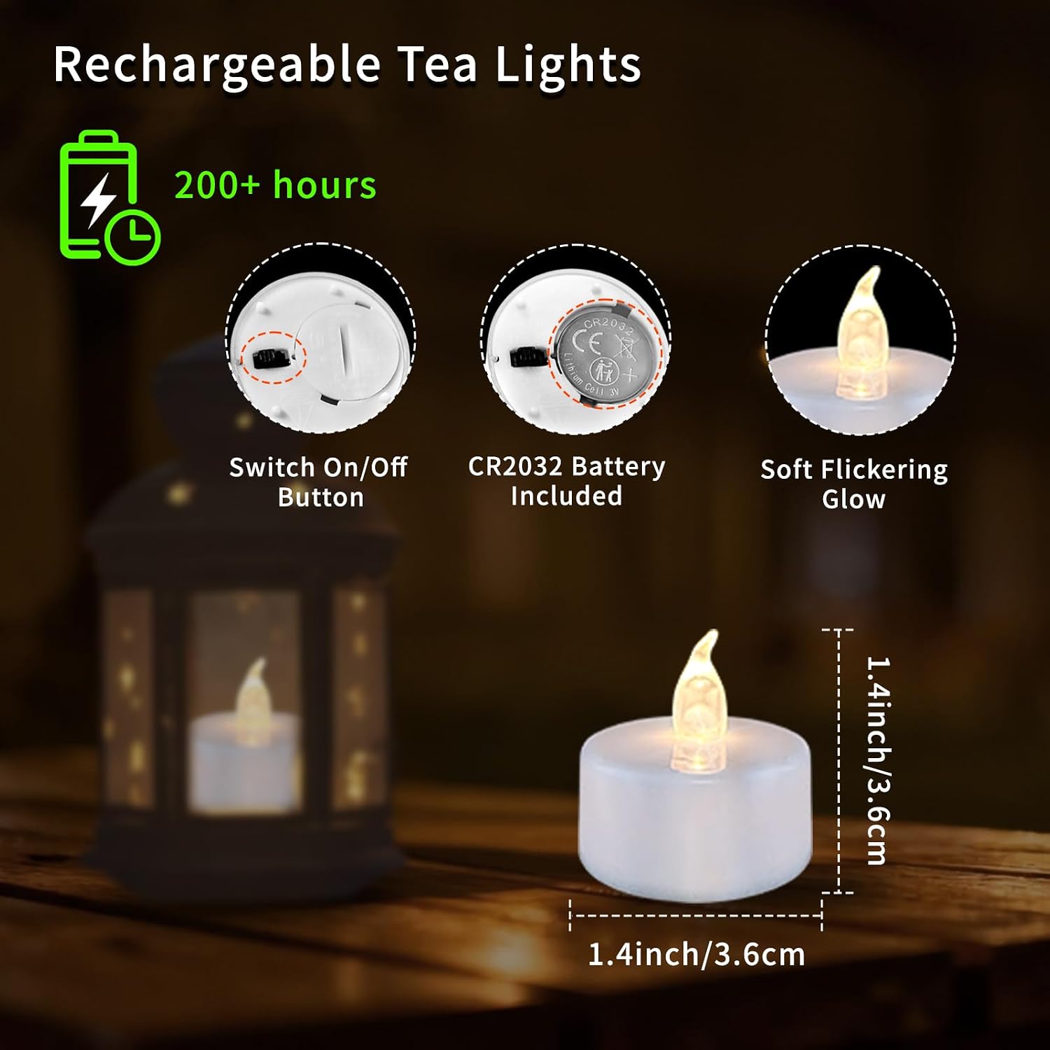 Tea Lights Flameless Candles, 100 Pack Warm White Battery Operated Flickering Candles 200+ Hours Ideal for Home Decoration Outdoor Wedding Parties