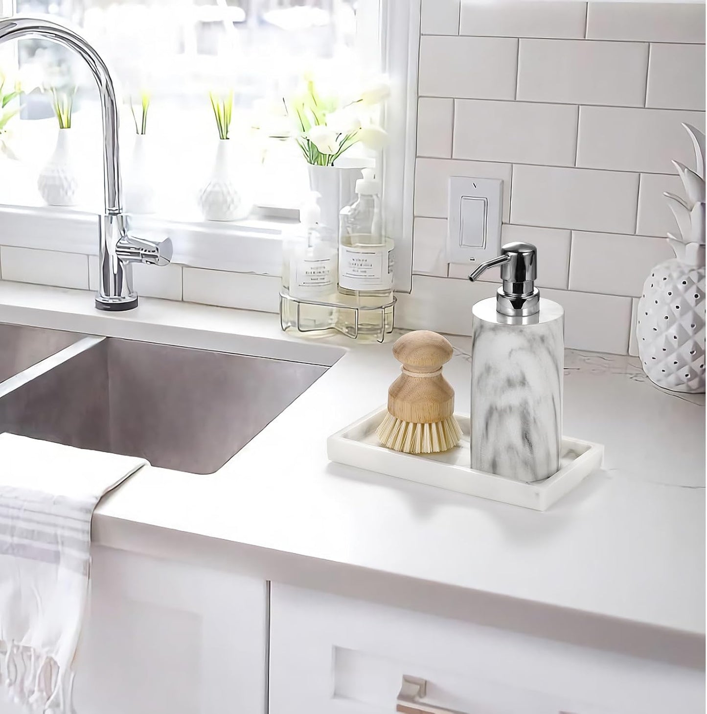 Emibele Bathroom Vanity Tray, Small 8" Rectangular Resin Kitchen Soap Dresser Jewelry Dish Tray Bathroom Countertop Organizer Tray for Cosmetic Perfume Candle, Mini, Ink White