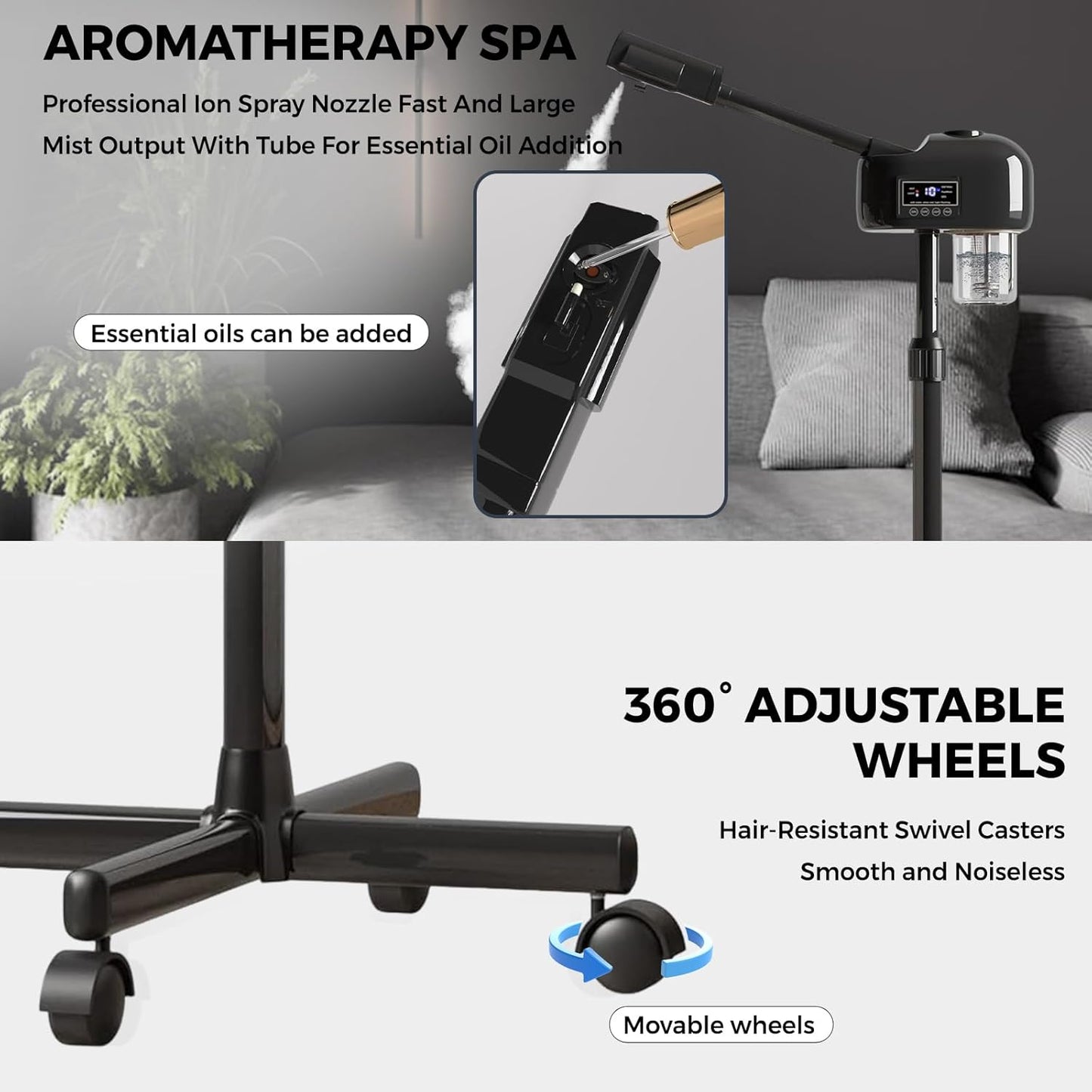Facial Steamer for Estheticians, Timer Function & Hot Mist, Vaporizador Facial Steamer Professional On Wheels for Home Use & Spa Salon Skin Cleasning