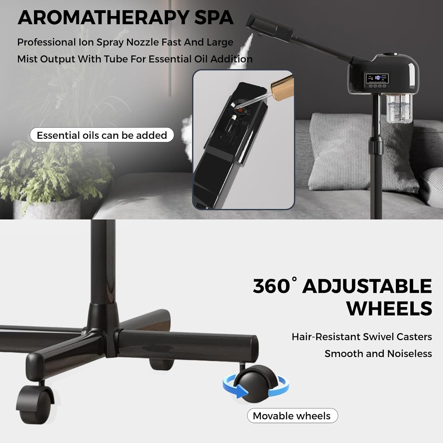 Facial Steamer for Estheticians, Timer Function & Hot Mist, Vaporizador Facial Steamer Professional On Wheels for Home Use & Spa Salon Skin Cleasning