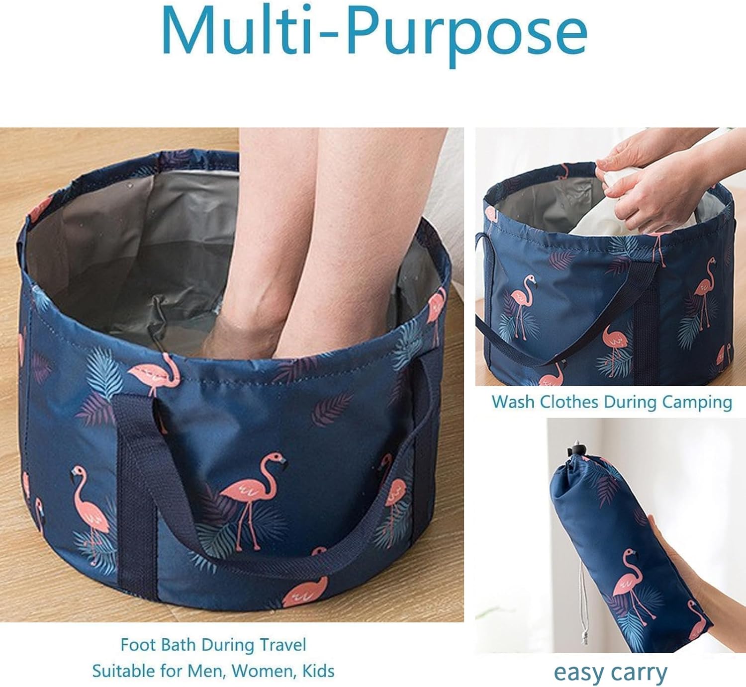 Multifunctional Collapsible Bucket for Soaking Feet, Portable Foot Bath Bag, Foot Spa Soaking Feet Home Pedicure Basin Outdoor Camping for Washing, Fishing Wait Handy Carrying Bag, Large