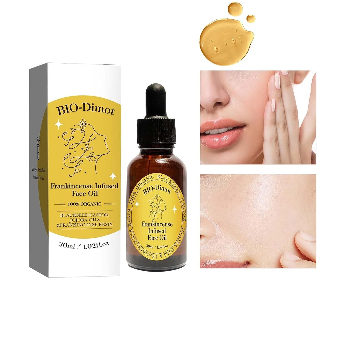 30 ML Frankincense Resin Oil for Face,Castor and Jojoba Oils Anti-Aging Facial Moisturizer Cold Pressed Serum.