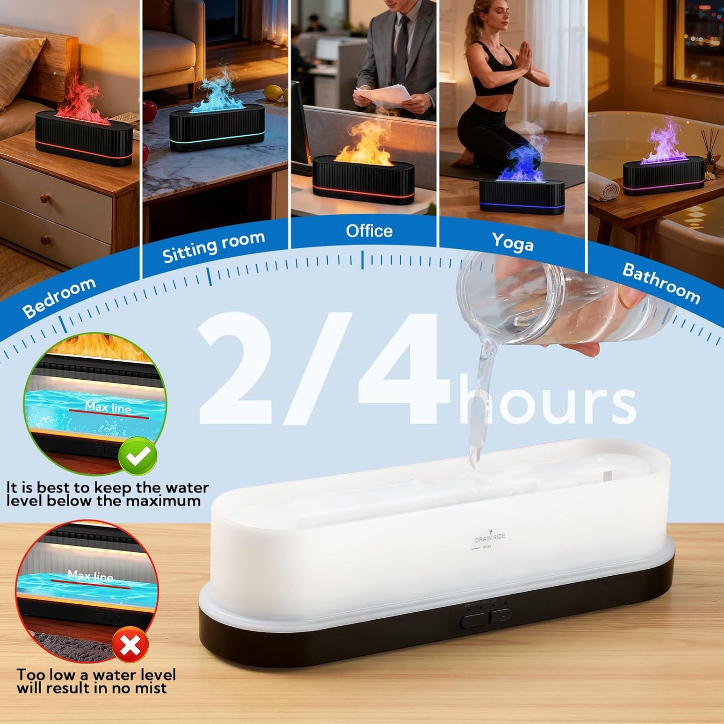 3 Pack Essential Oil Diffuser 7 Colors LED Light Flame Essential Oil Diffuser with Remote Control 260ml Ultrasonic Aroma Diffusers with Cool Mist for Home Bedroom Office Spa Yoga Room Gift,Black