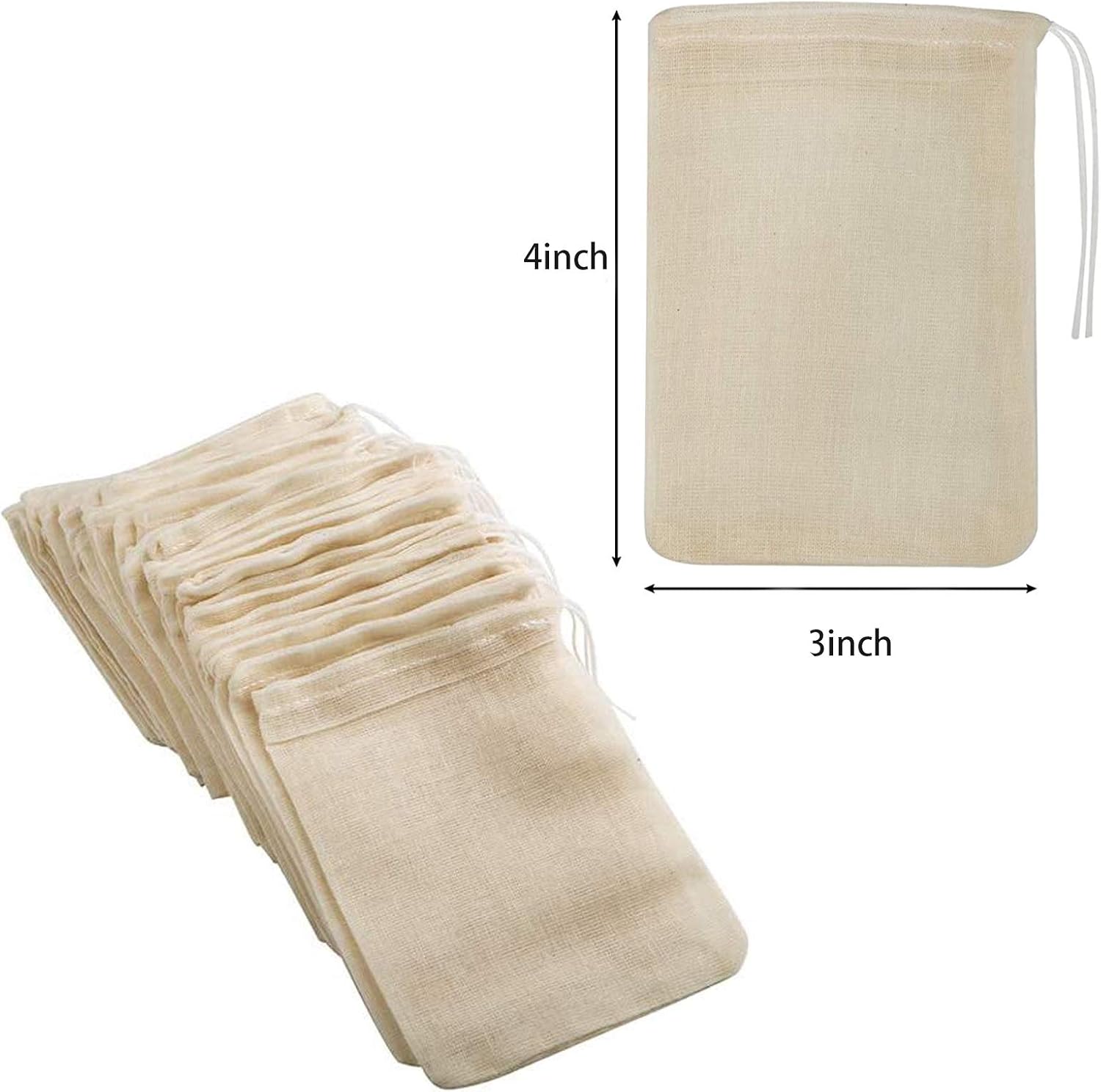 ICEYLI 30 Pcs 4 x 3 Inches Natural Unbleached Cotton Drawstring Bags Spice/Herbs/Tea Bags,Muslin Bags Sachet Bag for Home Supplies