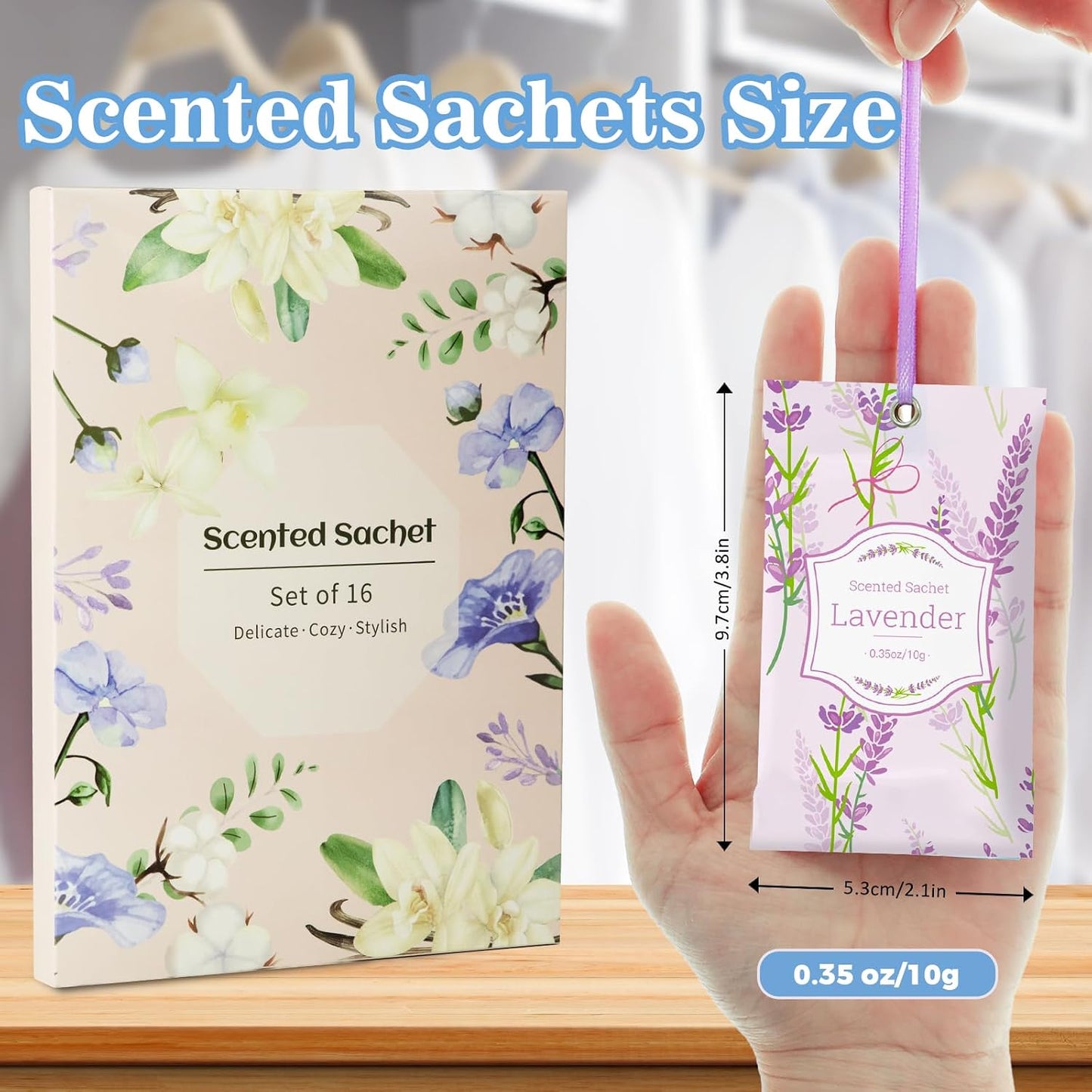STRN Scented Sachets for Drawer and Closet, 4 Scents Linen, Lavender, Pure Cotton, Vanilla, 16 Packs Long-Lasting Sachets for Home Fragrance, Small Space Air Freshener for Wardrobes
