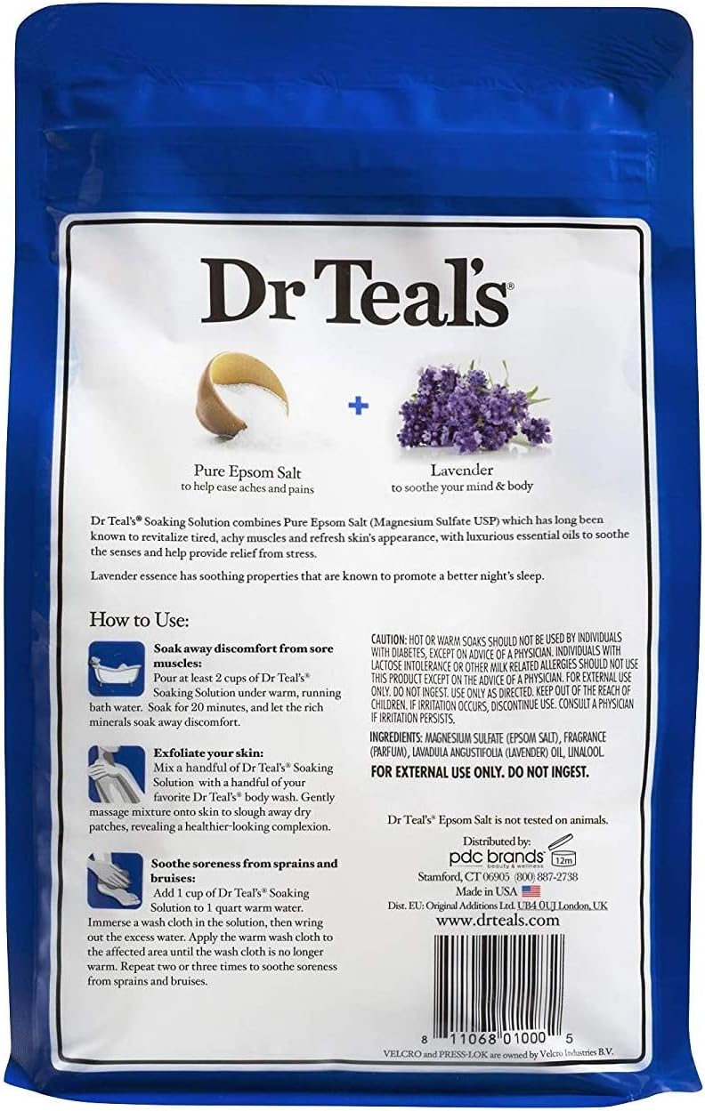 Dr Teal's Pure Epsom Salt Bath Variety Gift Set (2 Pack, 3lbs Ea.) - Soothe & Sleep Lavender & Hemp Seed Oil Soaking Solutions - Essential Oils Ease Pain & Help with Sleep