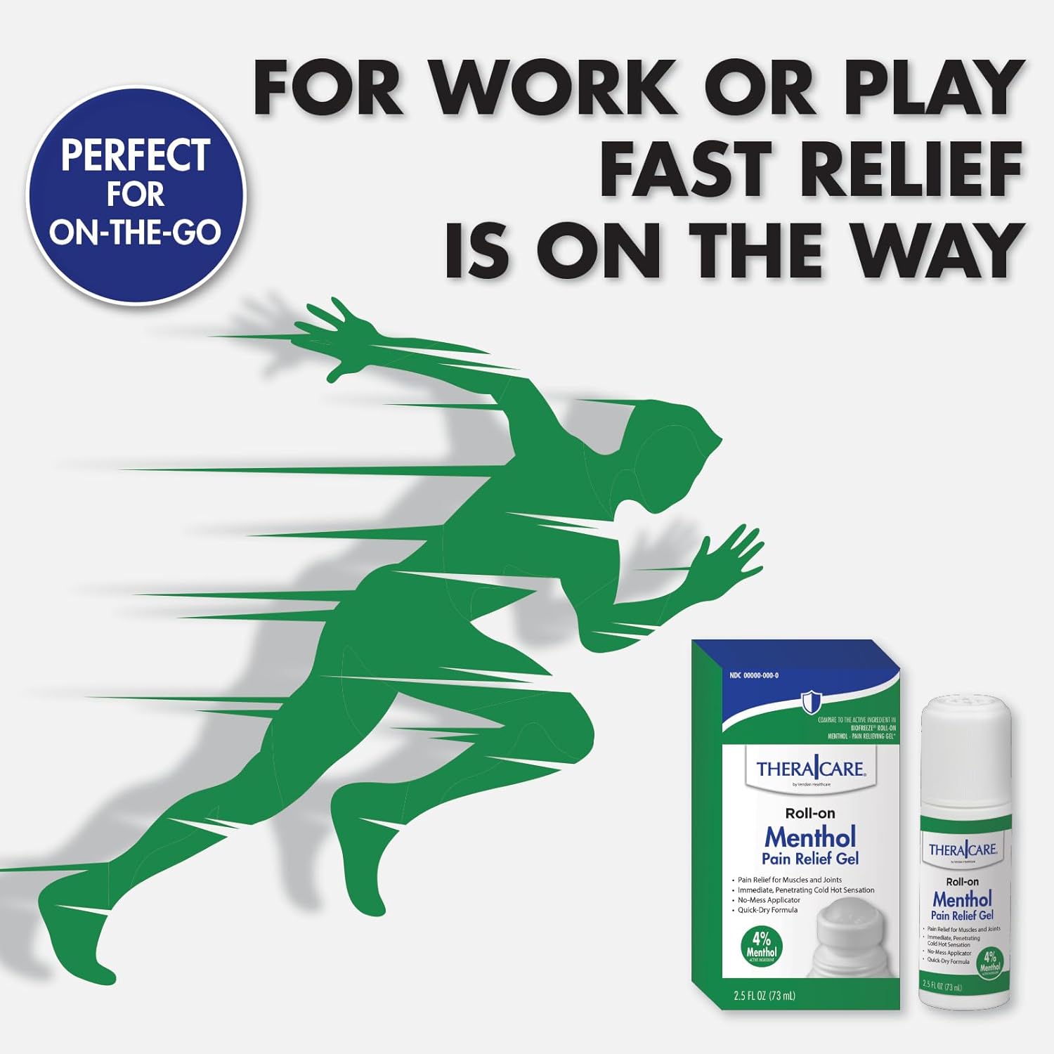 TheraCare 4% Menthol Roll-On | Cold Hot Sensation | Pain Relief Gel | 2.5 oz. 73 mL | Non-Greasy Formula | Immediate Penetrating Action | Topical Analgesic