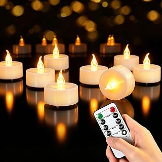 JOSU 24PCS Flameless Tea Lights Candles with Remote Timer, Led Battery Operated Electric Votive Candle for Wedding Centerpiece Table Decorations, Flickering Tealight Candles for Halloween Party Decor