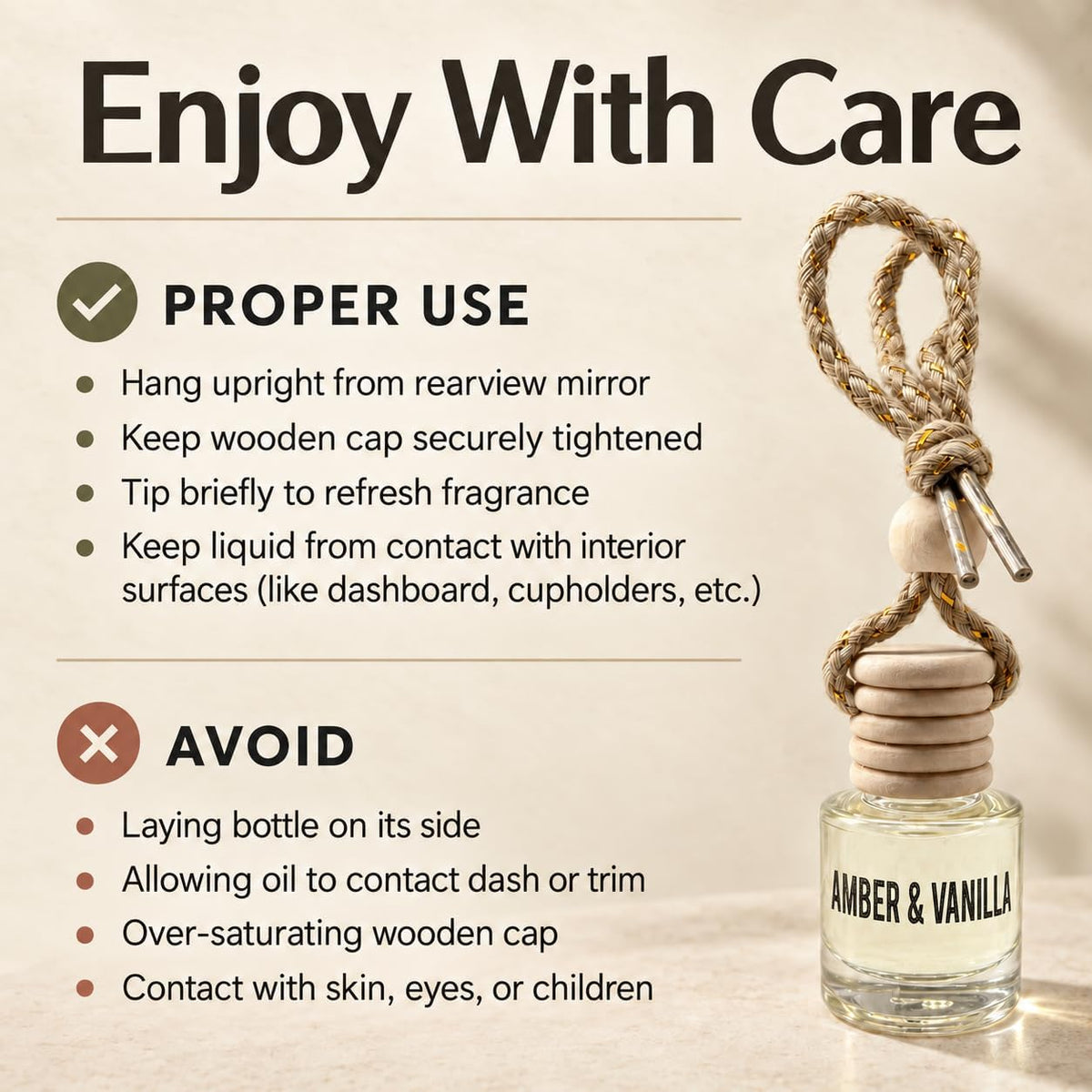 Amber &amp; Vanilla Hanging Car Air Freshener &amp; Oil Diffuser, 2-Pack
