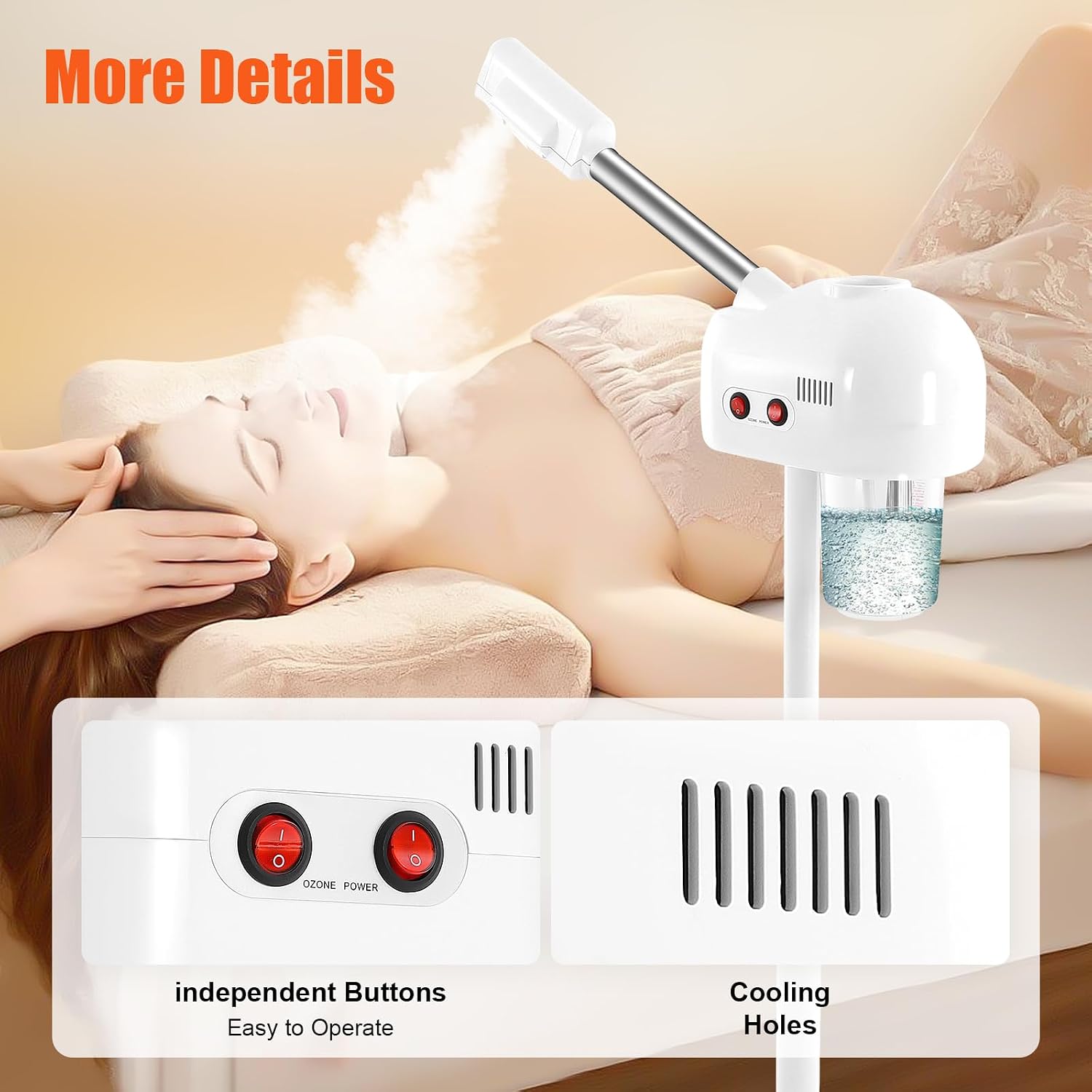 800W Professional Facial Steamer, Face Steamer for Esthetician, Facial Steamer Pro Ionic Ozone Facial Steamer w/Wheels, Esthetician Steamer w/Hot Mist Spray, Can Rotate 360°
