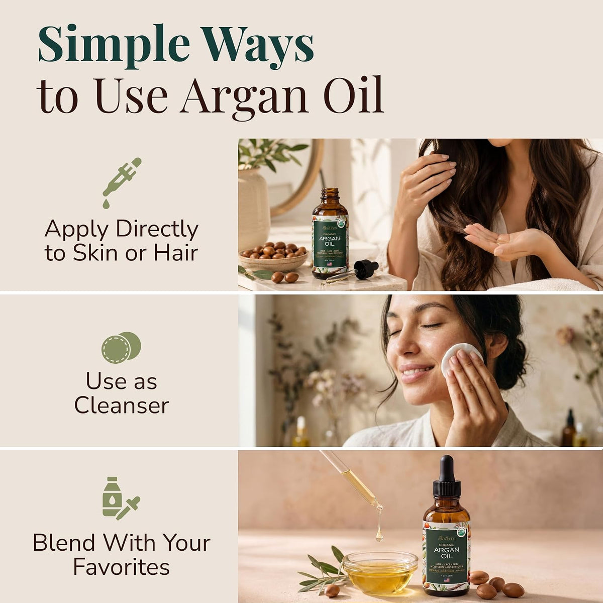 Organic Argan Oil for Hair, Face &amp; Skin, 100% Pure USDA Certified 4 Oz