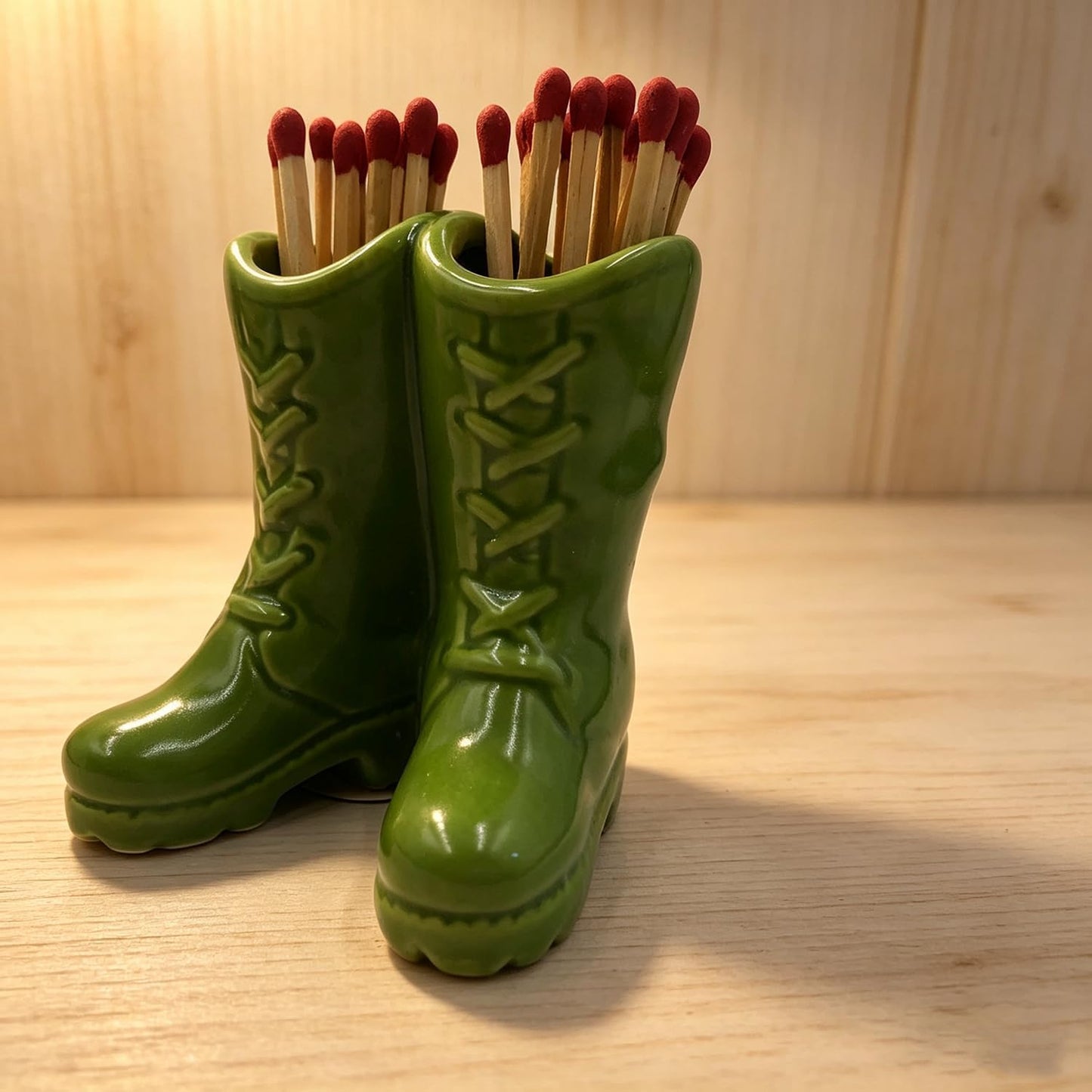 Cowboy Boot Match Holder, Match Holder with Striker, Decorative Matches Holder, Matches Box for Kitchen Bathroom Candle Parlor Modern Home Decor (Green)