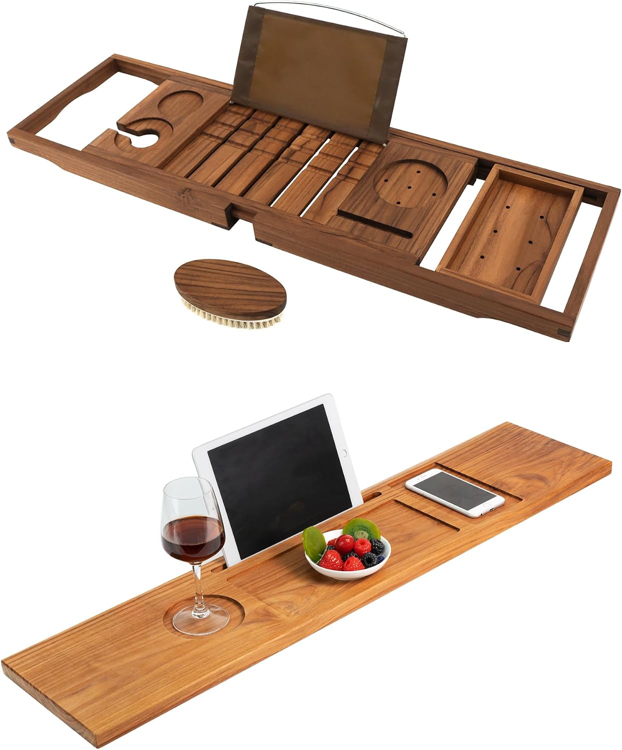 VaeFae Premium Teak Bathtub Tray and Teak Bathtub Board Bundle