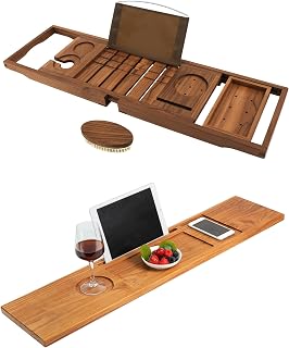 VaeFae Premium Teak Bathtub Tray and Teak Bathtub Board Bundle