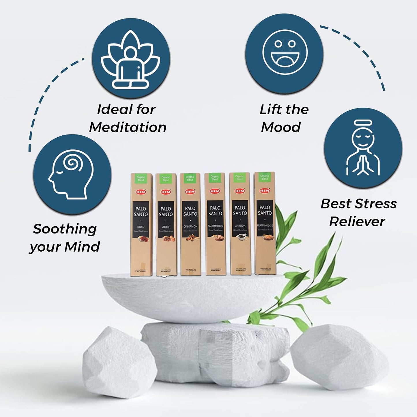 Hem Assorted Incense Sticks Variety 6 Packs x 15 GMS - Aromatherapy Insence for Air Purifier,Insents Stick Gift Set, Perfect for Meditation and Relaxation (Palo Santo)
