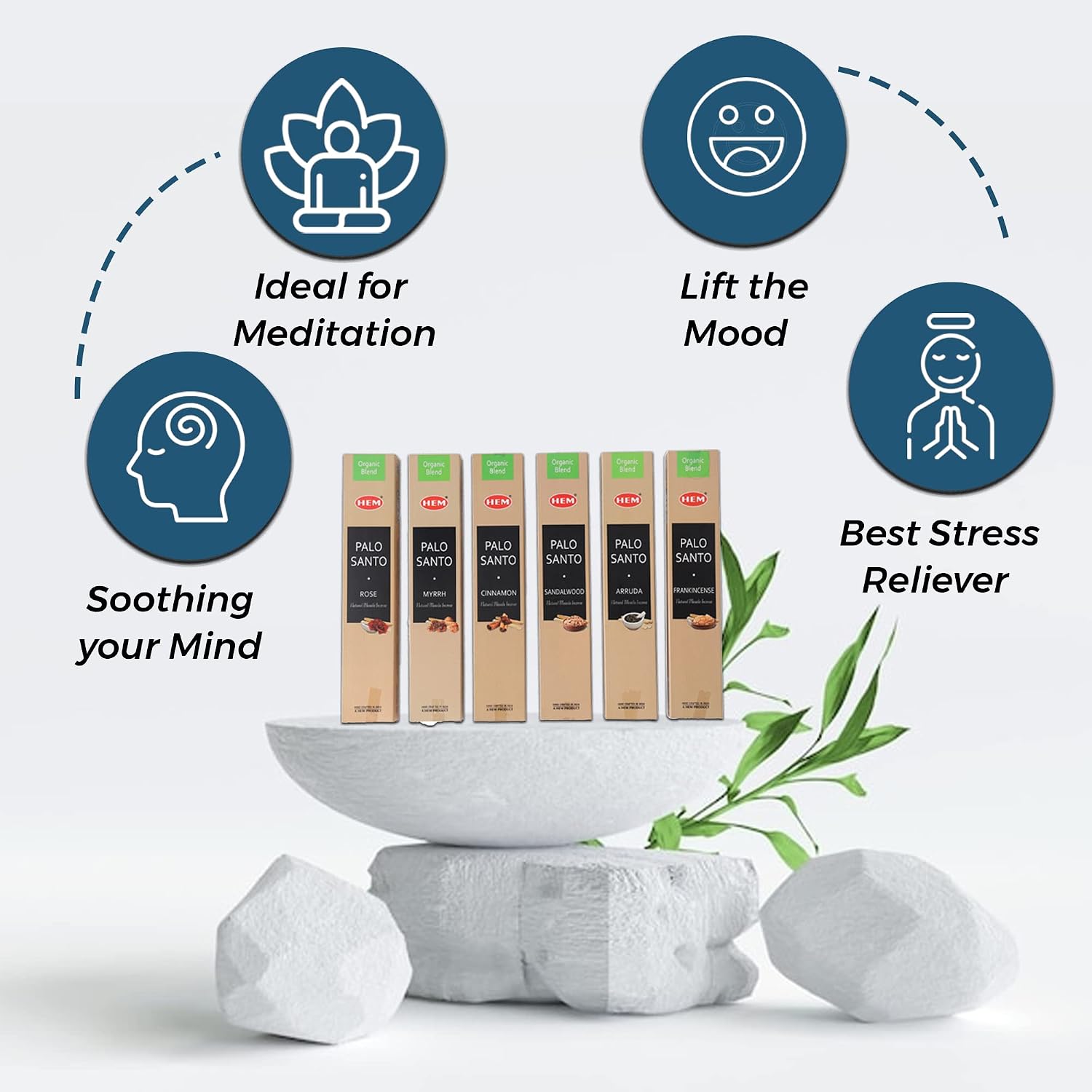 Hem Assorted Incense Sticks Variety 6 Packs x 15 GMS - Aromatherapy Insence for Air Purifier,Insents Stick Gift Set, Perfect for Meditation and Relaxation (Palo Santo)