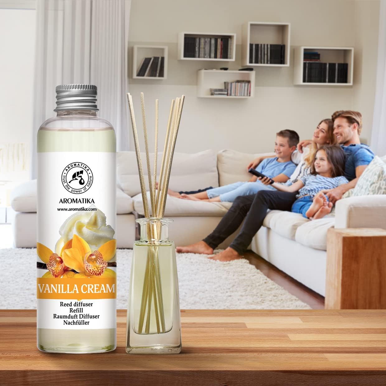 Reed Diffuser Refill Vanilla Cream 6.8 Fl Oz - Fresh & Long Lasting Fragrance - Reed Diffuser Oil Refill for Aromatherapy - Home Fragrance - Office - Restaurant - Fresh Fragrance