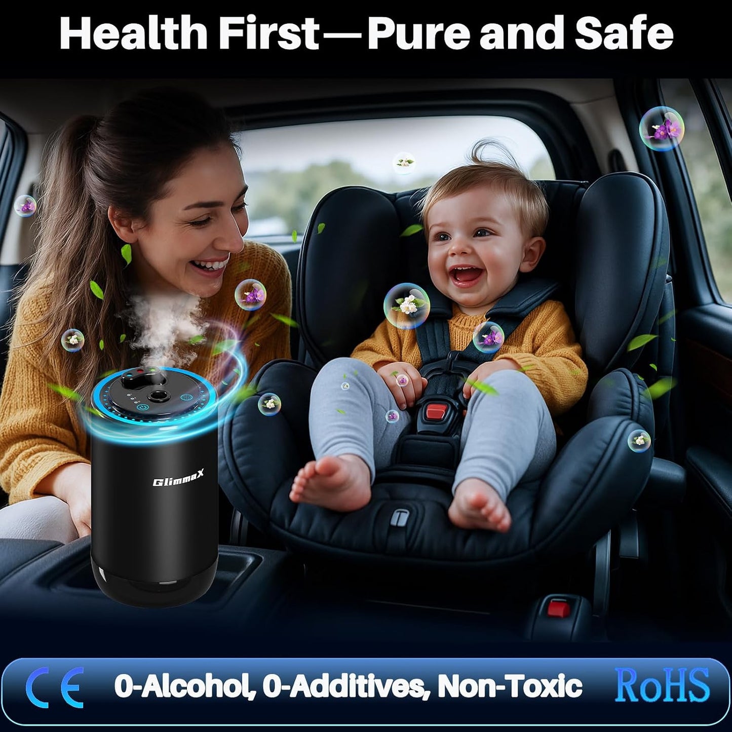 Smart Car Air Freshener Diffuser with Starry Sky Projection and 50ml Perfume, Auto On/Off Intelligent, 3 Adjustable Spray Modes Rechargeable Car Aroma Diffuser, Cologne