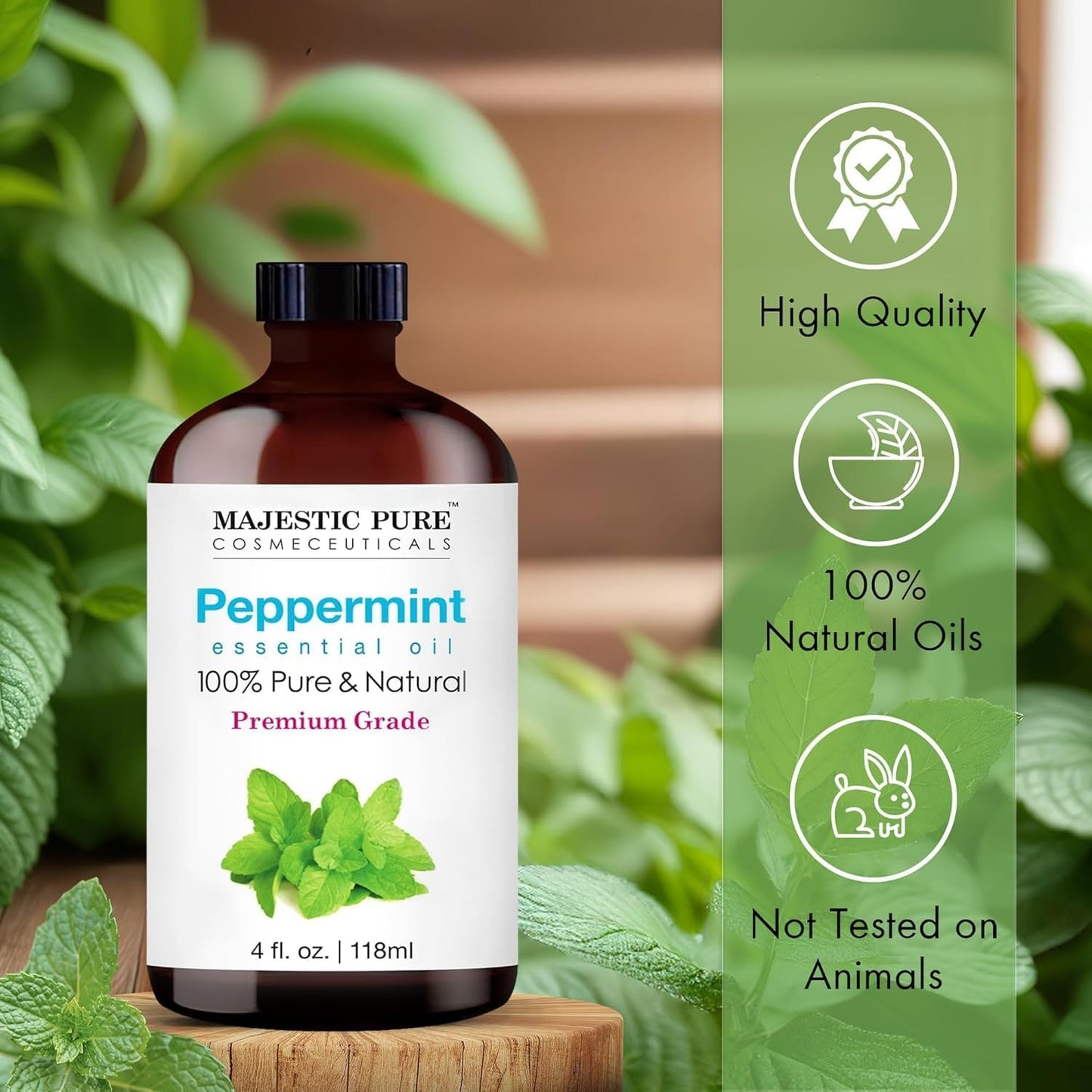 MAJESTIC PURE 100% Pure and Natural Peppermint Essential Oil with Glass Dropper | Premium Grade for Diffusers, Skin, Aromatherapy, Massage | 4 Fl Oz