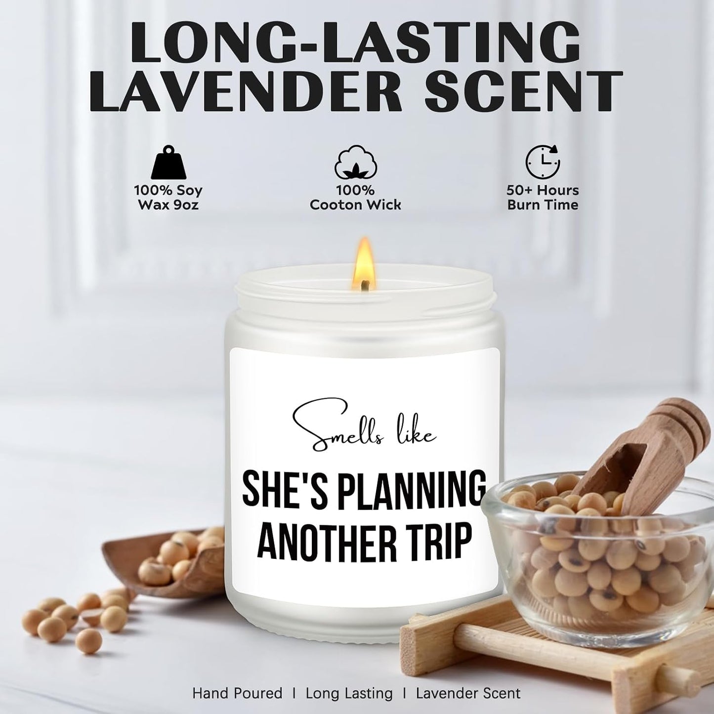 Smells Like She's Planning Another Vacation Candle, Traveler Gifts, Spring Summer Vacation Gift for Her, Present for Traveler Friend, World-Traveler Gifts, Funny Wanderlust Gift, Family Trip Present