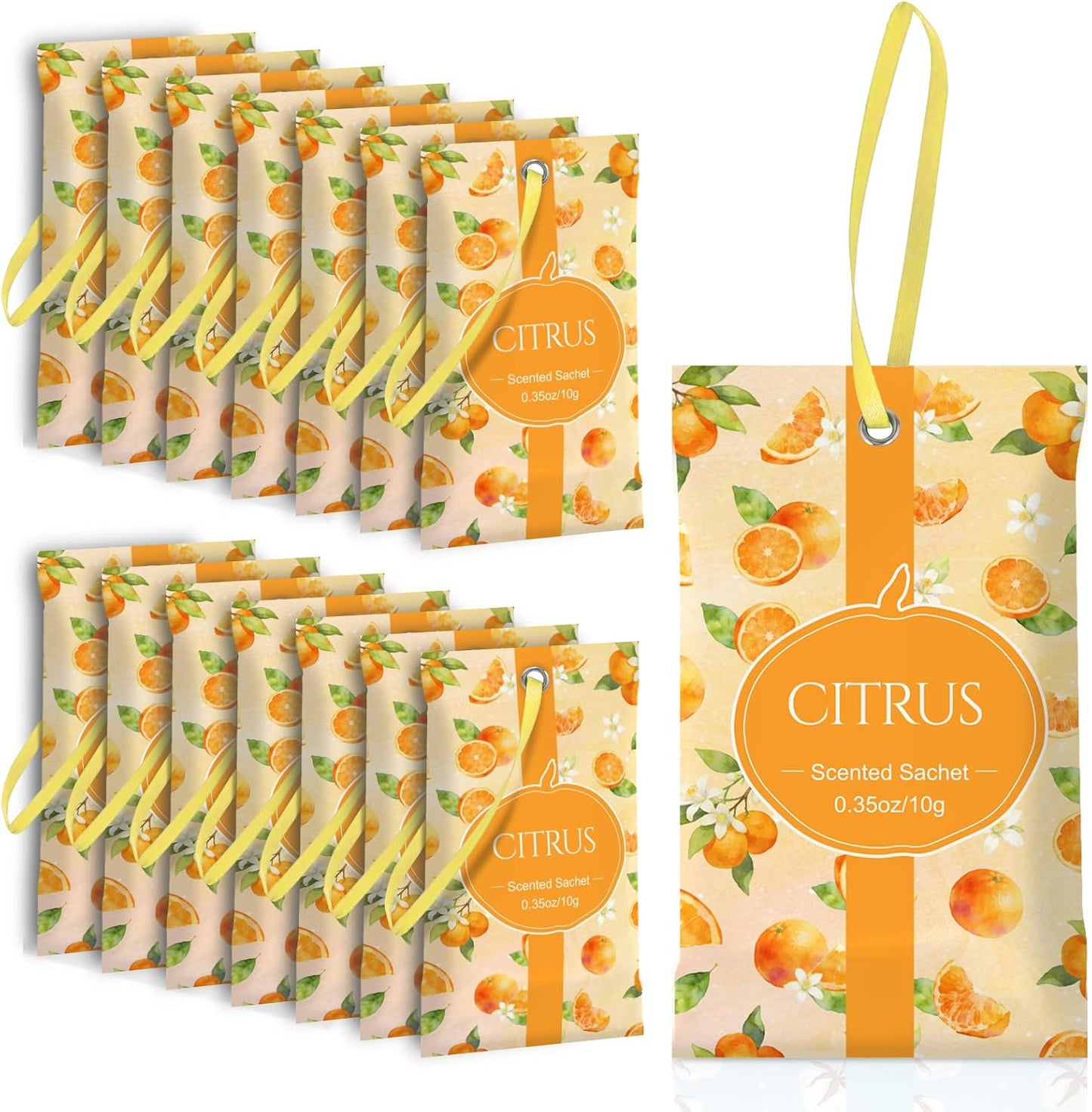 SCENTORINI Scented Sachets for Drawers and Closets, Citrus Scent 14 Pack, Home Fragrance Sachets Bags Wardrobe Freshener for Dresser, Closets, Clothes Storage, Small Space, Suitcases