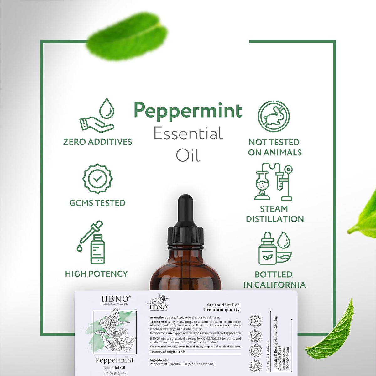 HBNO Peppermint Essential Oil - Huge 4 oz (120ml) and HBNO Organic Eucalyptus Essential Oil (Globulus) - Huge 4 oz (120ml)