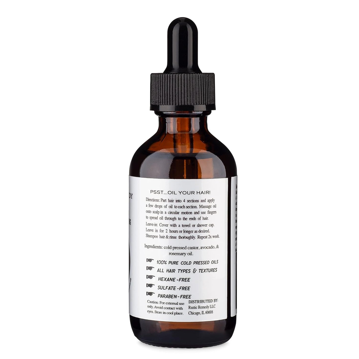 100% Organic, Cold-Pressed Rosemary, Castor and Avocado Oil | Growth & Frizz Repair Treatment (2 oz) | 100% Natural, Pure Oil for Dry Damaged Hair for Women and Men