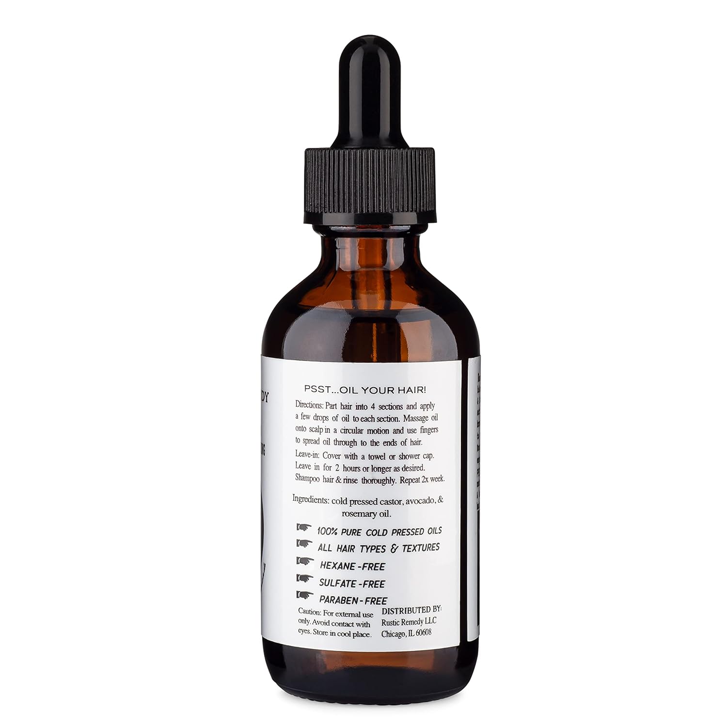 100% Organic, Cold-Pressed Rosemary, Castor and Avocado Oil | Growth & Frizz Repair Treatment (2 oz) | 100% Natural, Pure Oil for Dry Damaged Hair for Women and Men