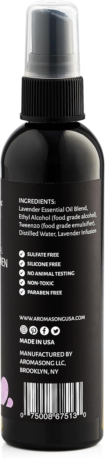 Aromasong All Natural Lavender Spray for sleep - Room & Linen Spray for Pillows and Sheets - Lavender Bed Spray Home Air Freshener & Deodorizer - Calming Essential Oil Spray for Sleeping…